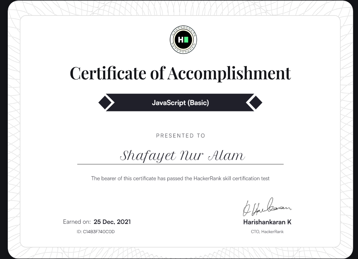 JavaScript (Basic) Certificate
